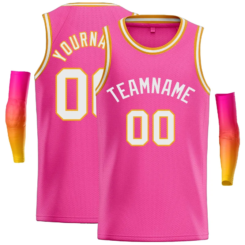 Basketball jerseys branded -Custom Pink White Classic Tops Casual Basketball Jersey