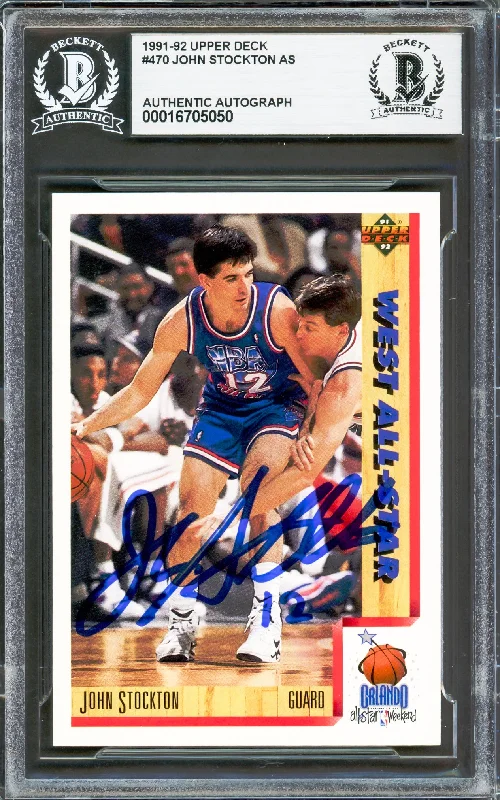 Basketball cards premium-grade -John Stockton Autographed 1991-92 Upper Deck Card #470 Utah Jazz Beckett BAS #16705050