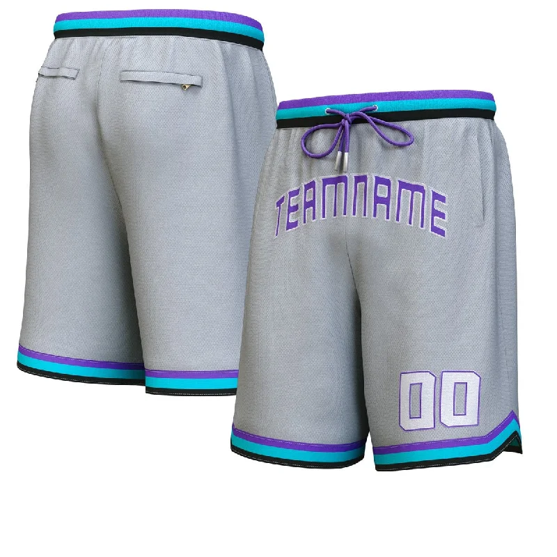 Men's basketball shorts sport outfit -Custom Gray Purple-White Personalized Basketball Shorts