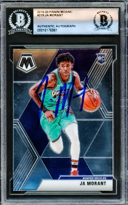 Basketball cards wish-list-rare -Ja Morant Autographed 2019-20 Mosaic Rookie Card #219 Memphis Grizzlies Beckett BAS Stock #221206