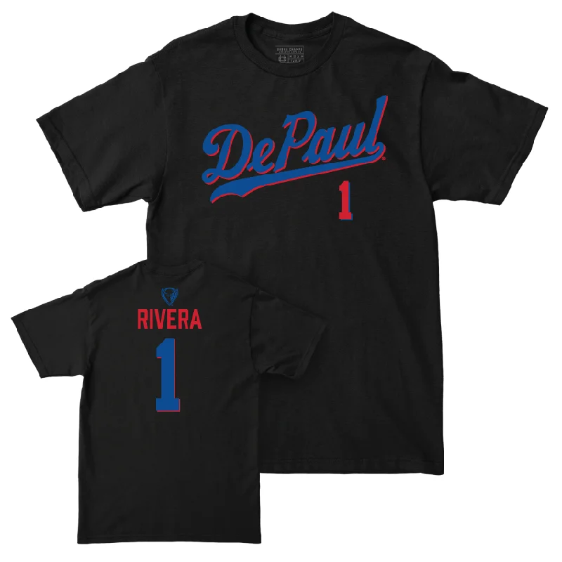 Men's basketball T-shirts vintage-sweat -DePaul Men's Basketball Black Script Tee - Isaiah Rivera | #1