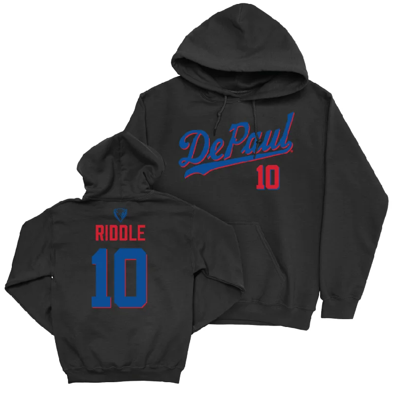 Men's basketball hoodie fast-dry outfit -DePaul Men's Basketball Black Script Hoodie - Chris Riddle | #10