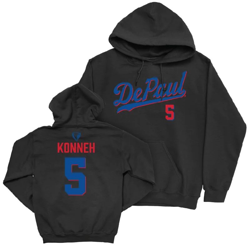 Men's basketball hoodie performance apparel -DePaul Men's Basketball Black Script Hoodie - Sekou Konneh | #5