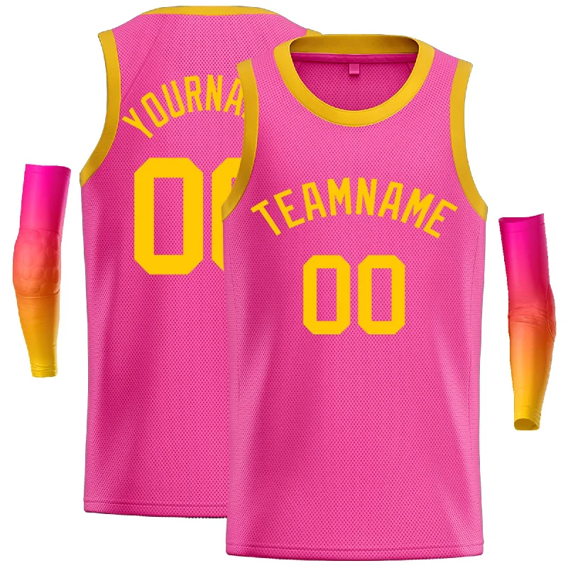 Basketball jerseys sweat-wicking -Custom Pink Yellow Classic Tops Casual Basketball Jersey