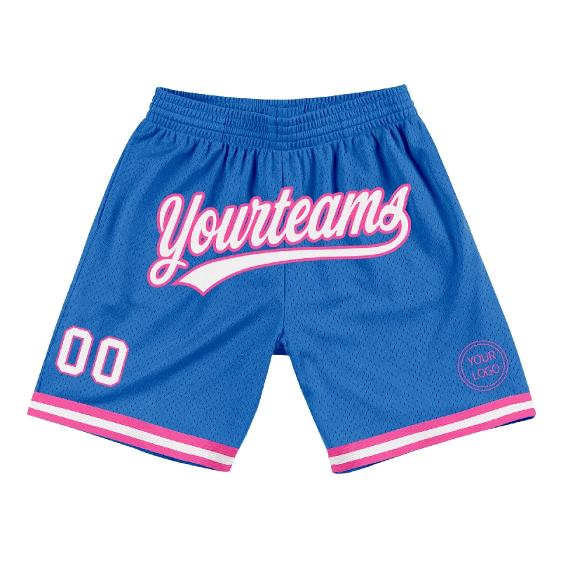 Men's basketball shorts intense-play pair -Custom Blue White-Pink Authentic Throwback Basketball Shorts