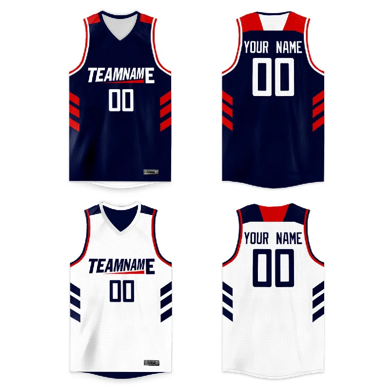 Basketball jerseys durable-fan -Custom Navy White Double Side Tops Basketball Jersey