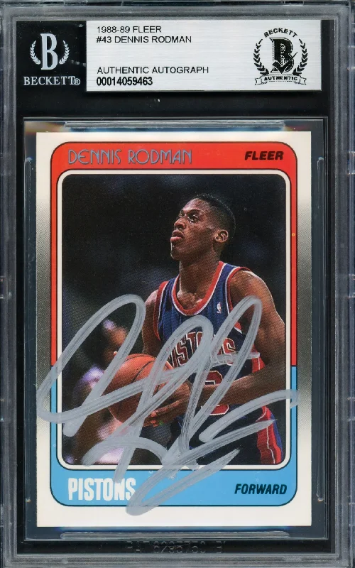 Basketball cards starter-rarity -Dennis Rodman Autographed 1988 Fleer Rookie Card #43 Detroit Pistons Beckett BAS #14059463