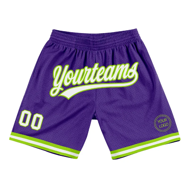 Men's basketball shorts pro-inspired -Custom Purple White-Neon Green Authentic Throwback Basketball Shorts