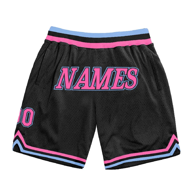 Men's basketball shorts quality bundle -Custom Black Pink-Light Blue Authentic Throwback Basketball Shorts