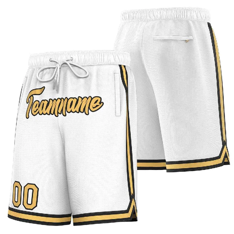 Men's basketball shorts player outfit -Custom White Old Gold-Black Sport Basketball Shorts