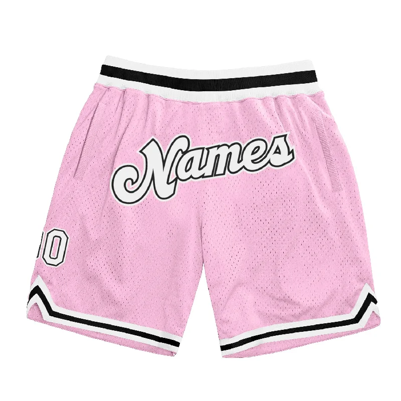 Men's basketball shorts top-quality build -Custom Light Pink White-Black Authentic Throwback Basketball Shorts