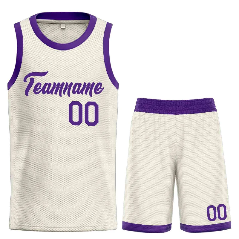 Basketball jerseys breathable-design -Custom Cream Purple Heal Sports Uniform Classic Sets Basketball Jersey