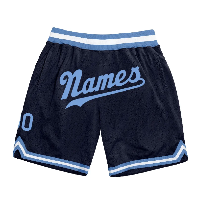 Men's basketball shorts athletic fit -Custom Navy Light Blue-White Authentic Throwback Basketball Shorts