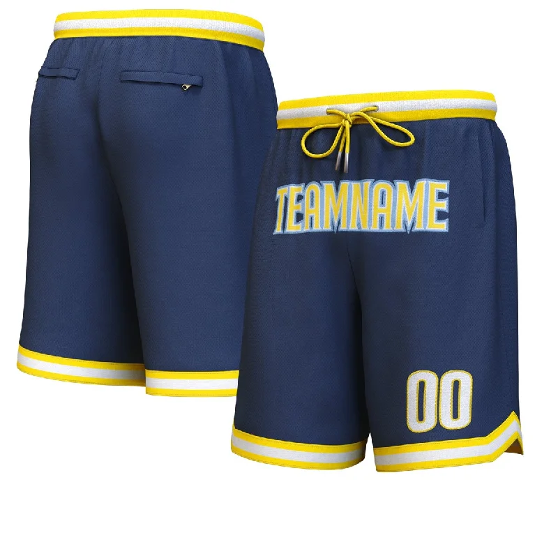 Men's basketball shorts fast-dry pair -Custom Navy Yellow-Light Blue Personalized Basketball Shorts