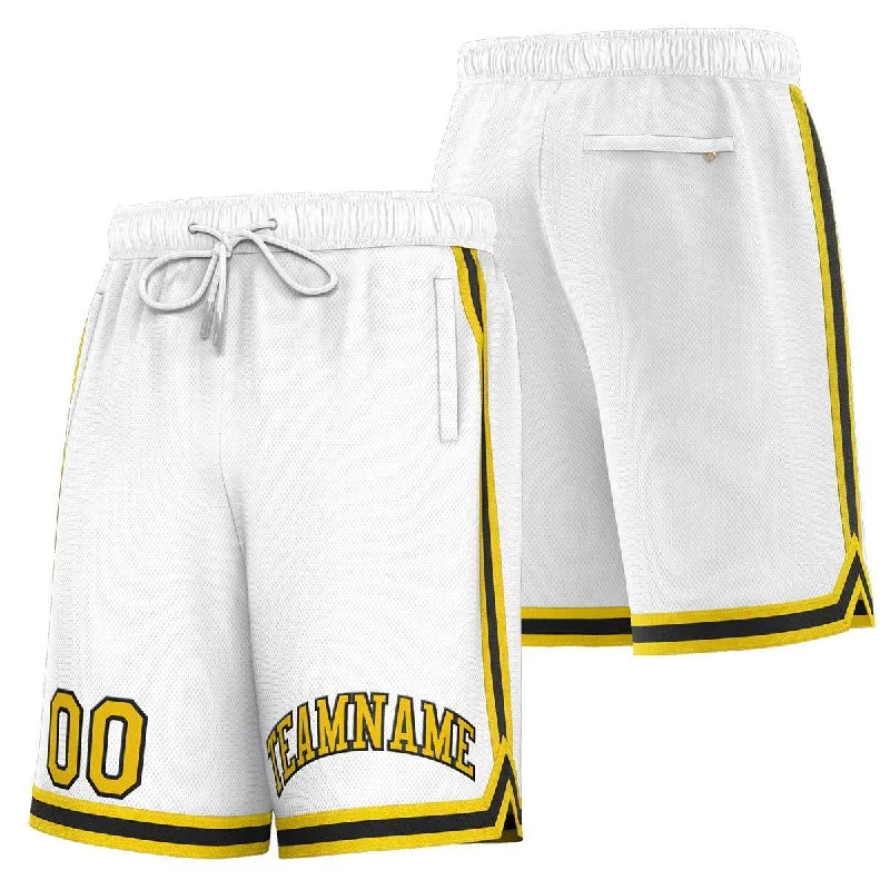 Men's basketball shorts court essential -Custom White Yellow-Black Sport Basketball Shorts