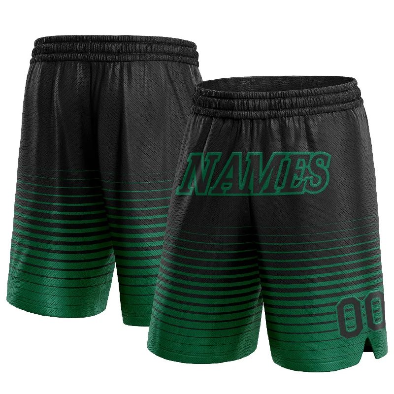 Men's basketball shorts sleek cut -Custom Black Kelly Green Pinstripe Fade Fashion Authentic Basketball Shorts