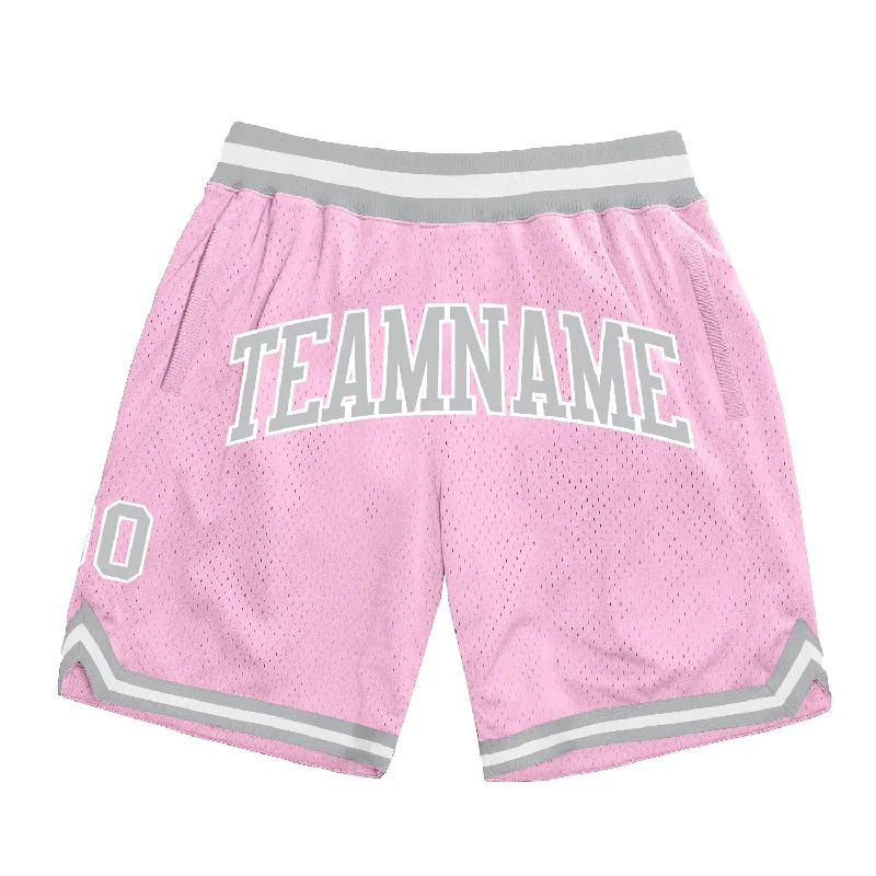 Men's basketball shorts low-cost shorts -Custom Light Pink Gray-White Authentic Throwback Basketball Shorts