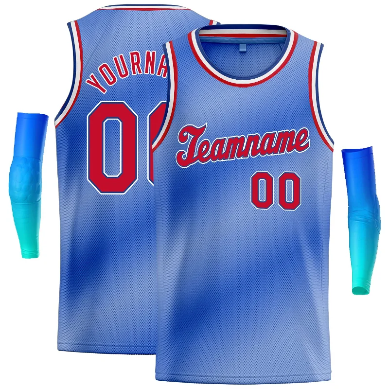 Basketball jerseys modern-style -Custom Light Blue White-Red Gradient Fashion Tops Tilted Basketball Jersey