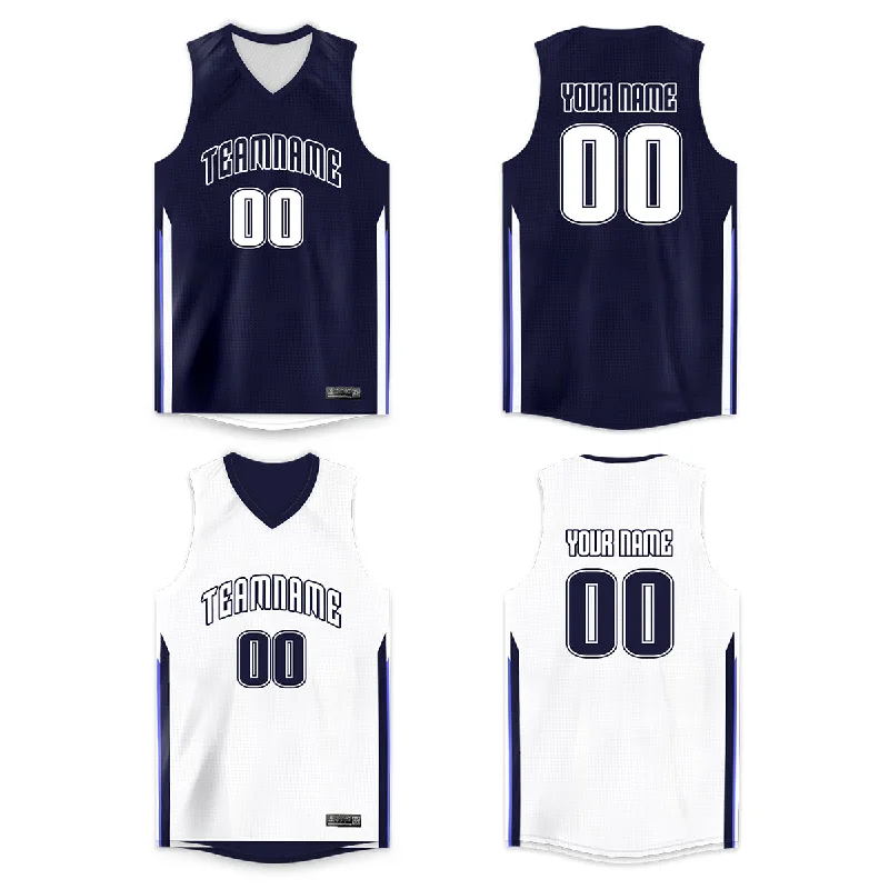 Basketball jerseys championship -Custom Navy White Double Side Tops Men/Boy Basketball Jersey