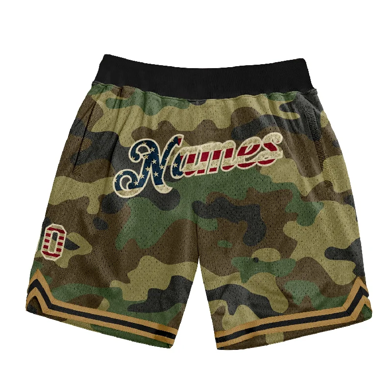 Men's basketball shorts team sale -Custom Camo Vintage USA Flag-Cream Authentic Salute To Service Basketball Shorts