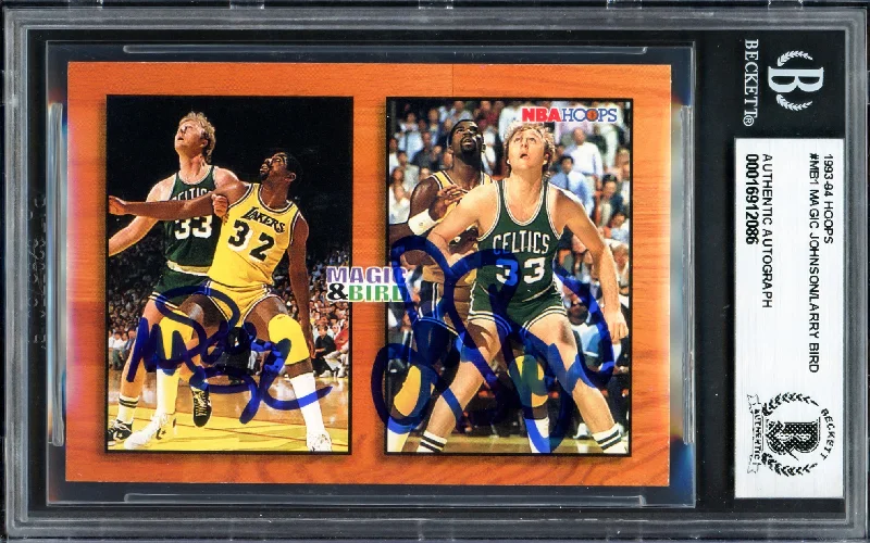 Basketball cards convention-rarity -Larry Bird & Magic Johnson Autographed 1993-94 Hoops Card #MB1 Beckett BAS #16912086