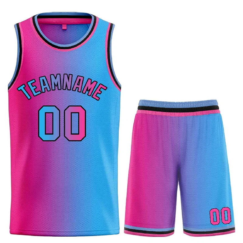 Basketball jerseys pro -Custom Light Blue Pink-Black Bull Gradient Fashion Sets Basketball Jersey