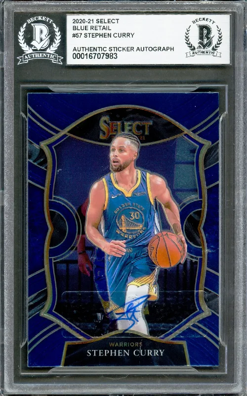 Basketball cards seasonal-rarity -Stephen Curry Autographed 2021-22 Select Blue Card #57 Golden State Warriors Beckett BAS #16707983