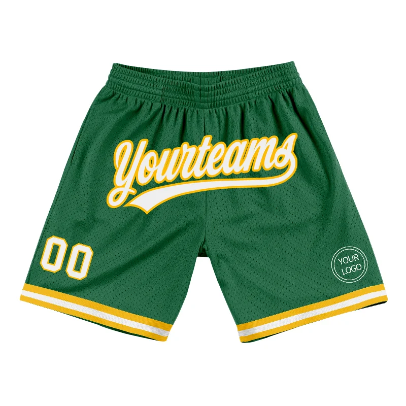 Men's basketball shorts pro outfit -Custom Kelly Green White-Gold Authentic Throwback Basketball Shorts