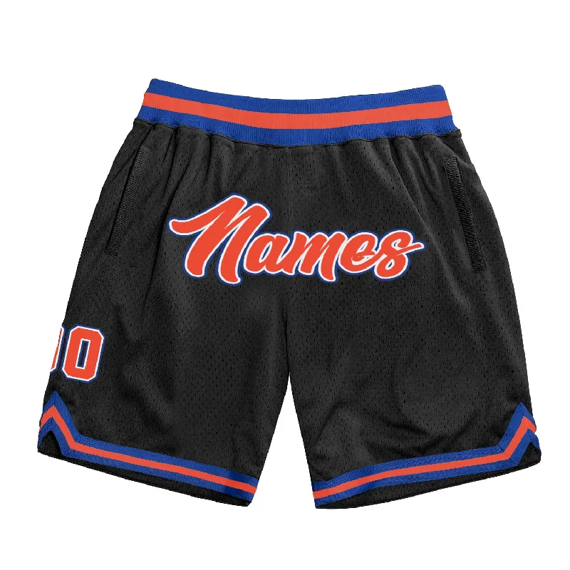 Men's basketball shorts funky prints -Custom Black Orange-Royal Authentic Throwback Basketball Shorts