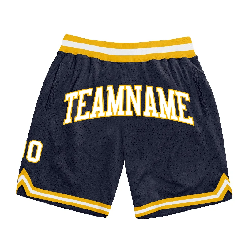 Men's basketball shorts quick-dry special -Custom Navy White-Gold Authentic Throwback Basketball Shorts