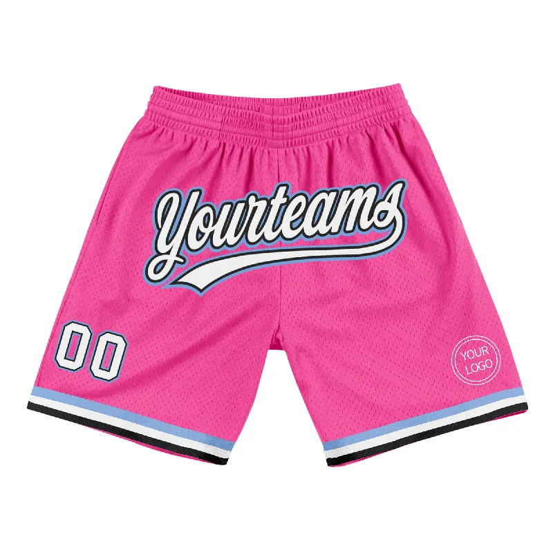 Men's basketball shorts quality special -Custom Pink White Black-Light Blue Authentic Throwback Basketball Shorts