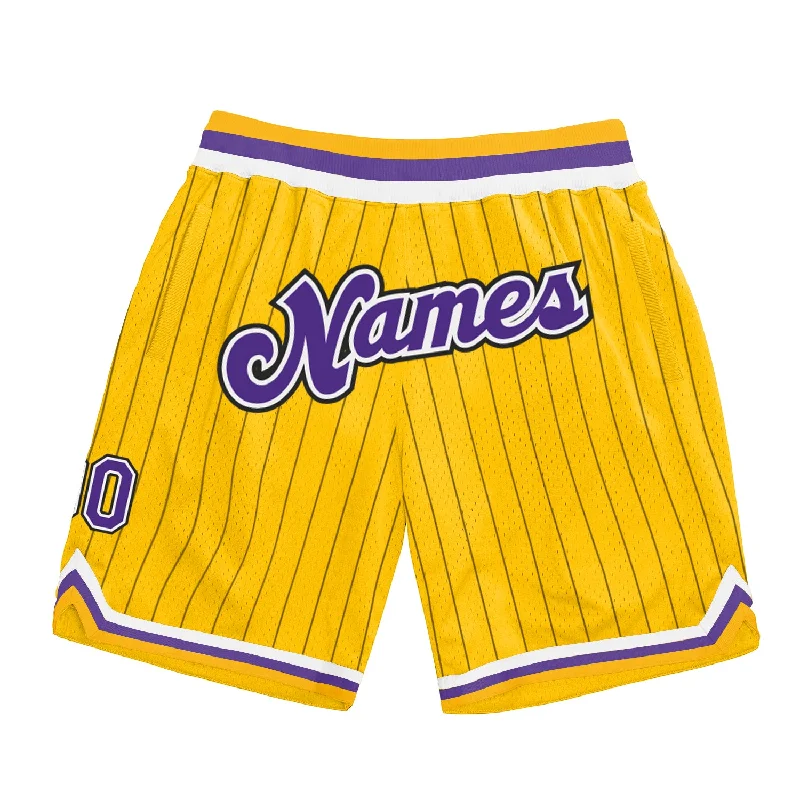 Men's basketball shorts light shorts -Custom Gold Black Pinstripe Purple-White Authentic Basketball Shorts