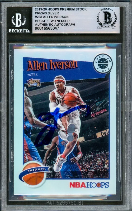 Basketball cards veteran-rare -Allen Iverson Autographed 2019-20 Hopps Premium Stock Prizms Silver Card #285 Philadelphia 76ers Beckett BAS Witnessed #16563047