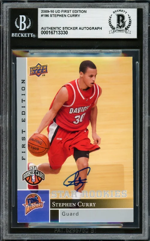 Basketball cards high-gloss-rarity -Stephen Curry Autographed 2009-10 Upper Deck First Edition Rookie Card #196 Golden State Warriors Beckett BAS #16713330