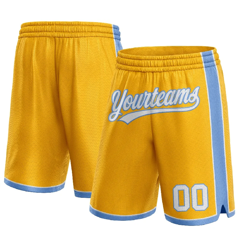 Men's basketball shorts cool outfit -Custom Gold White-Light Blue Authentic Basketball Shorts