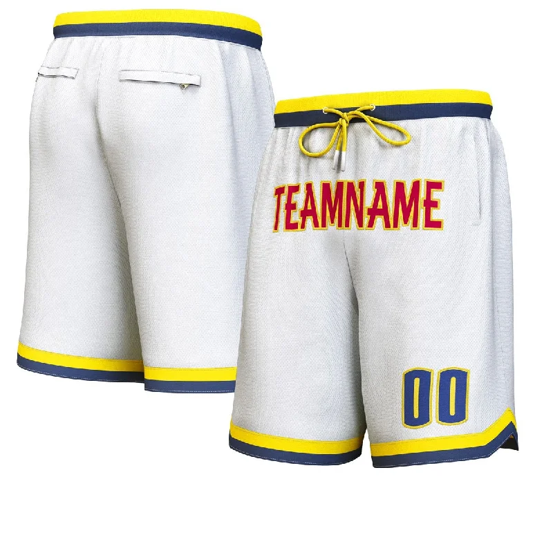 Men's basketball shorts pro set -Custom White Maroon-Yellow Personalized Basketball Shorts