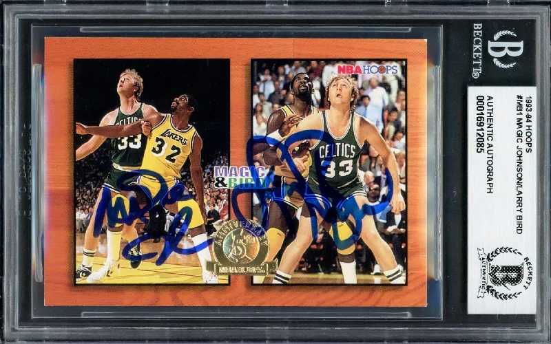 Basketball cards triple-double-rarity -Larry Bird & Magic Johnson Autographed 1993-94 Hoops Card #MB1 Card Beckett BAS