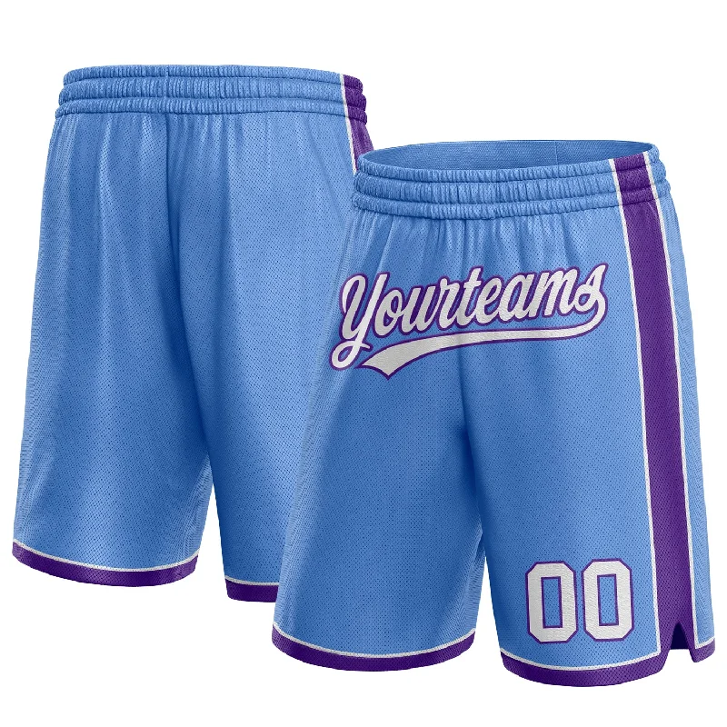 Men's basketball shorts quick-dry offer -Custom Light Blue White-Purple Authentic Basketball Shorts