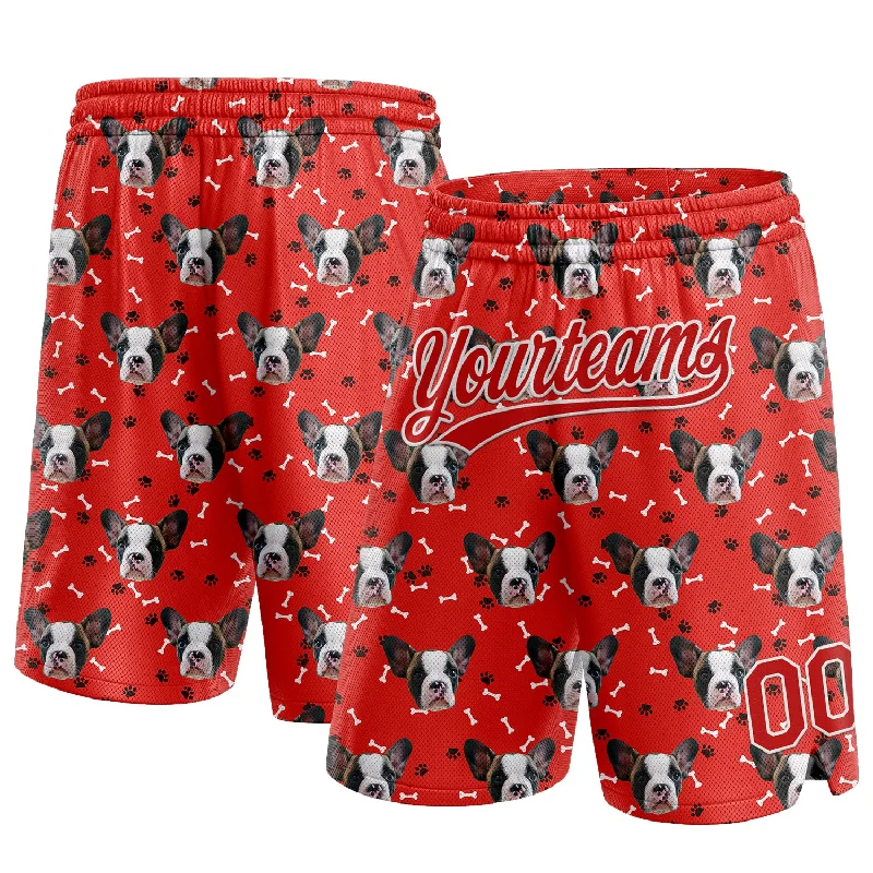 Men's basketball shorts quick-dry set -Custom Red White 3D Pattern Design Dogs Authentic Basketball Shorts