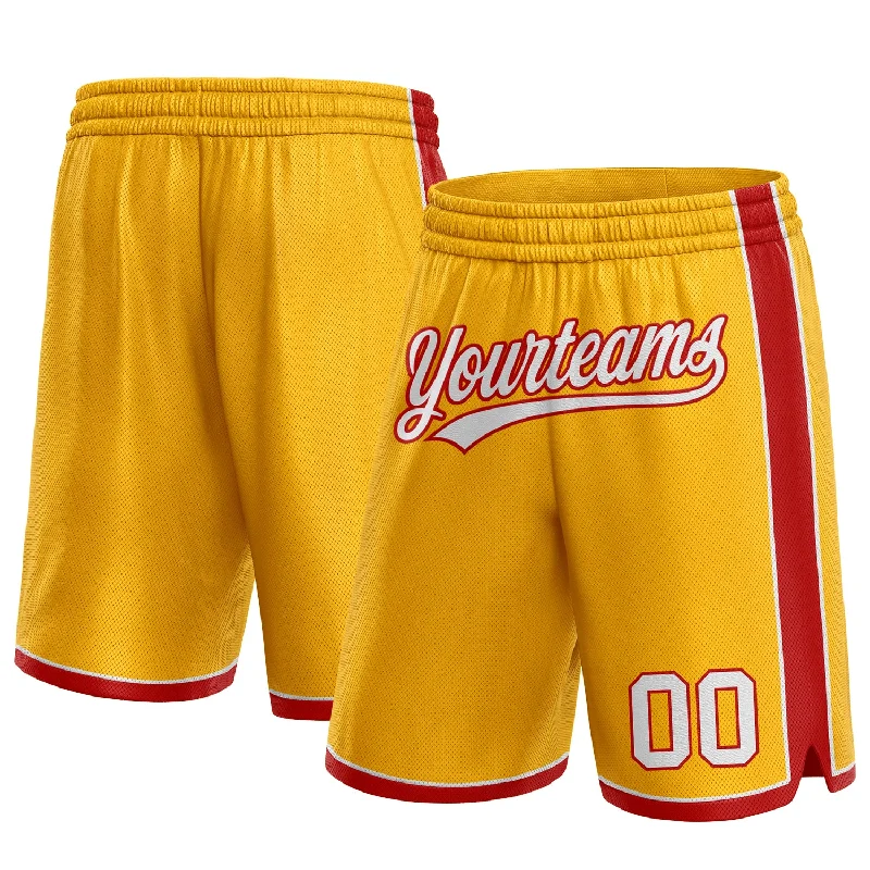 Men's basketball shorts trendy deal -Custom Gold White-Red Authentic Basketball Shorts