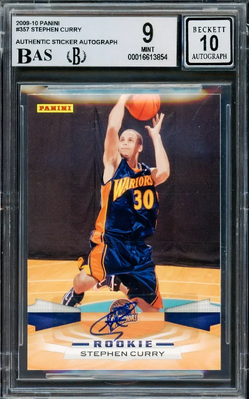 Basketball cards career-stat-rarity -Stephen Curry Autographed 2009-10 Panini Rookie Card #357 Golden State Warriors BGS 9 Auto Grade Gem Mint 10 Beckett BAS #16613854