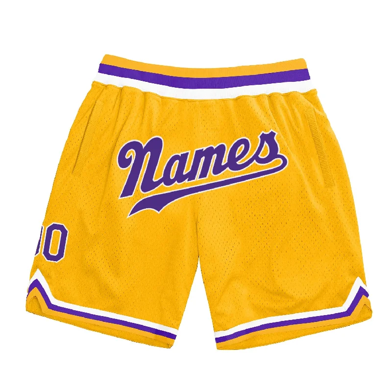 Men's basketball shorts new styles -Custom Gold Purple-White Authentic Throwback Basketball Shorts