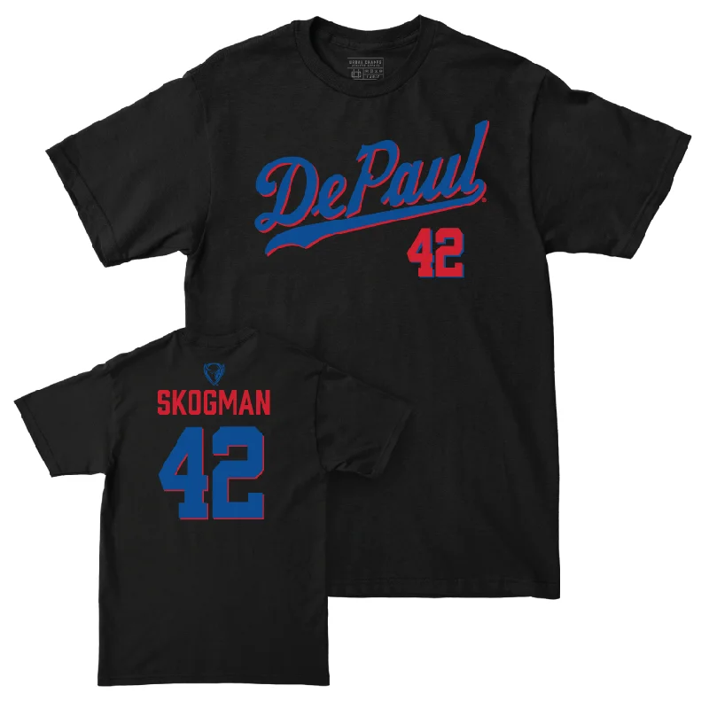 Men's basketball T-shirts durable-sweat -DePaul Men's Basketball Black Script Tee - David Skogman | #42