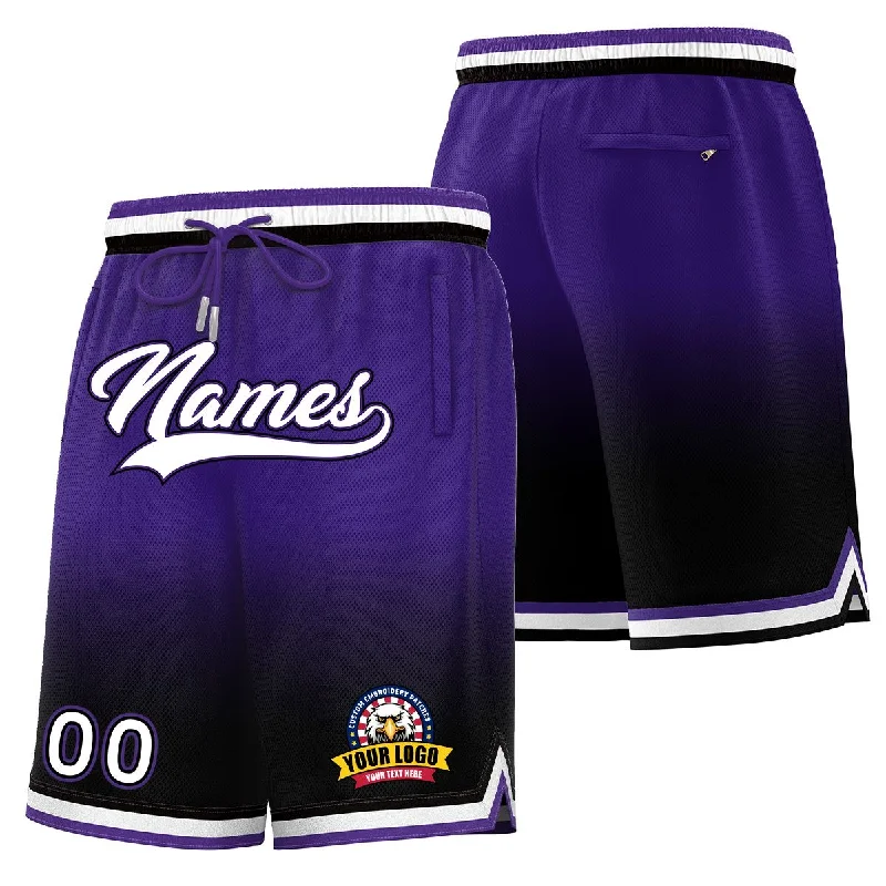 Men's basketball shorts athletic fit -Custom Purple Black Personalized Gradient Fashion Basketball Shorts