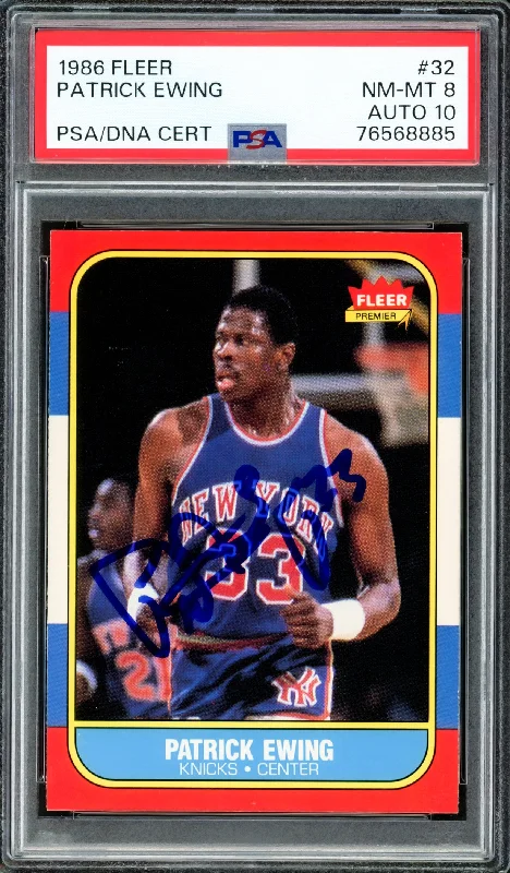 Basketball cards official-rarity -Patrick Ewing Autographed 1986-87 Fleer Rookie Card #32 New York Knicks PSA 8 Auto Grade Gem Mint 10 PSA/DNA #76568885