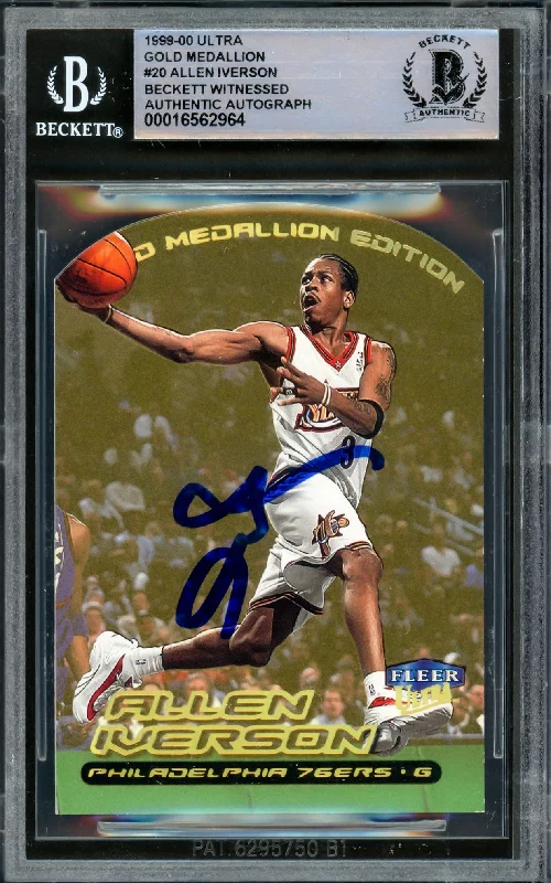 Basketball cards premium-rarity -Allen Iverson Autographed 1999-00 Fleer Ultra Gold Medallion Card #20 Philadelphia 76ers Beckett BAS Witness #16562964