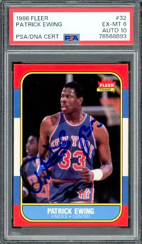 Basketball cards heritage-rare -Patrick Ewing Autographed 1986-87 Fleer Rookie Card #32 New York Knicks PSA 6 Auto Grade Gem Mint 10 PSA/DNA #76568893