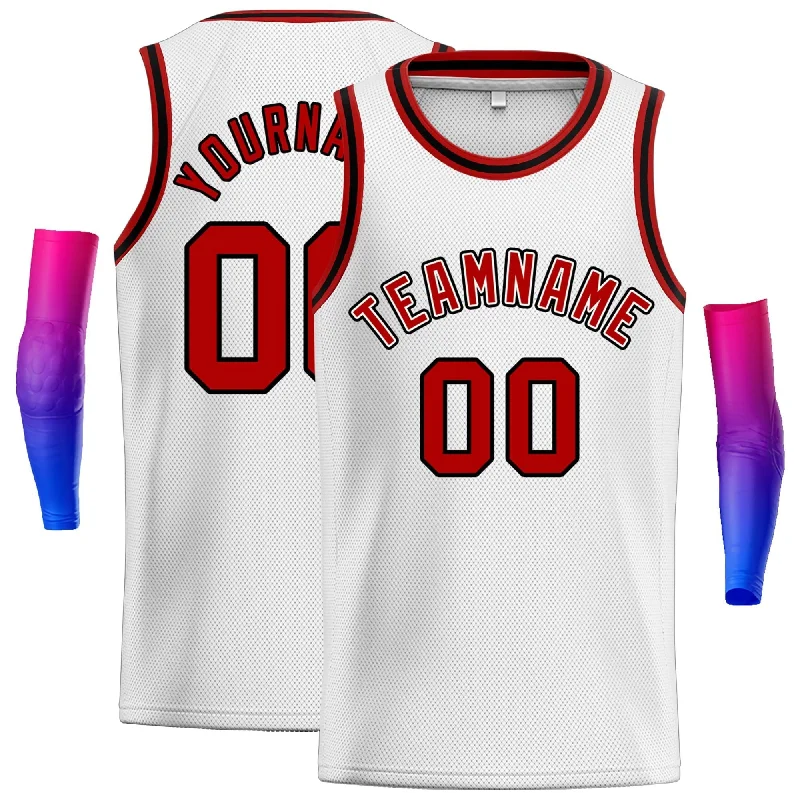 Basketball jerseys durable-season -Custom White Red-Black Classic Tops Men Casual Basketball Jersey