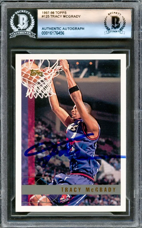 Basketball cards trending-rarity -Tracy McGrady Autographed 1997-98 Topps Rookie Card #125 Toronto Raptors Beckett BAS #16176456