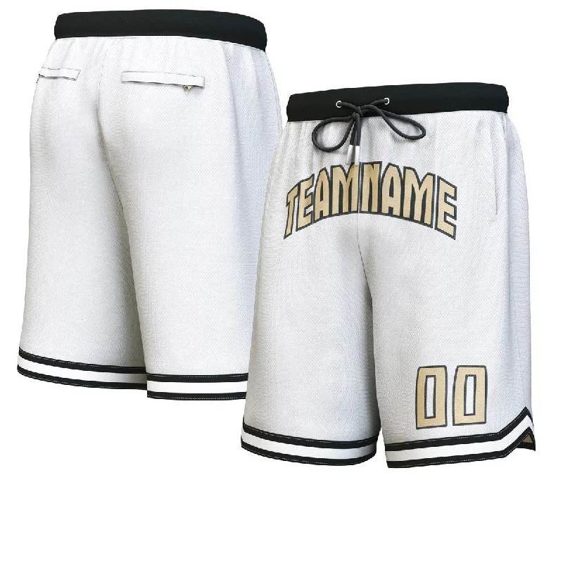 Men's basketball shorts athletic fit -Custom White Old Gold-Black Personalized Basketball Shorts